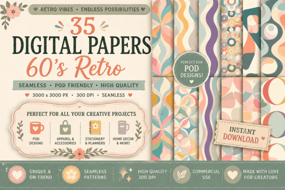 Download 60s Boho Retro Seamless Patterns - Boho Collection