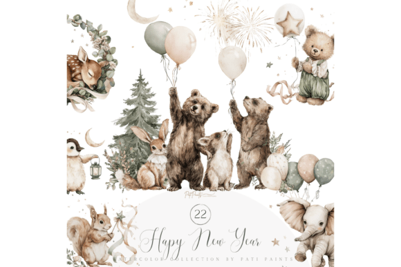 Download Watercolor Woodland New Year - Premium Bundle