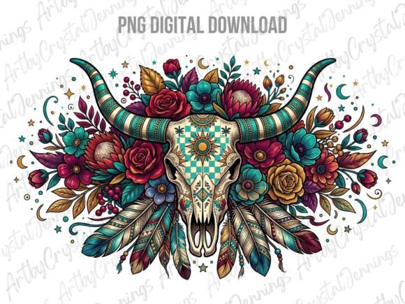 Download Western Boho Floral Longhorn Skull PNG - Premium Resources
